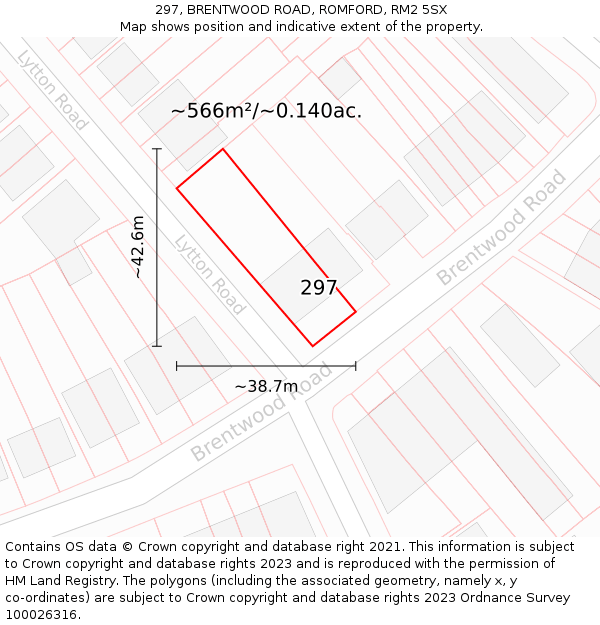 297, BRENTWOOD ROAD, ROMFORD, RM2 5SX: Plot and title map