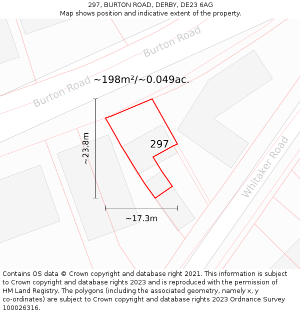 297, BURTON ROAD, DERBY, DE23 6AG: Plot and title map