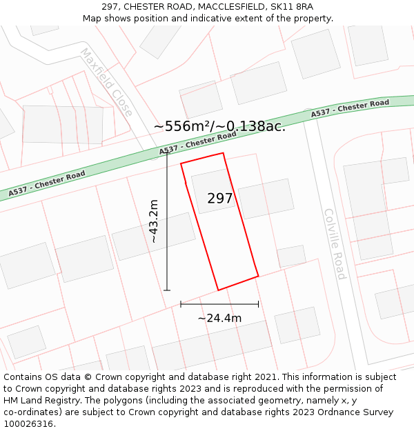 297, CHESTER ROAD, MACCLESFIELD, SK11 8RA: Plot and title map