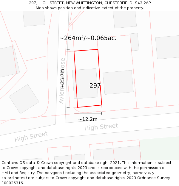 297, HIGH STREET, NEW WHITTINGTON, CHESTERFIELD, S43 2AP: Plot and title map