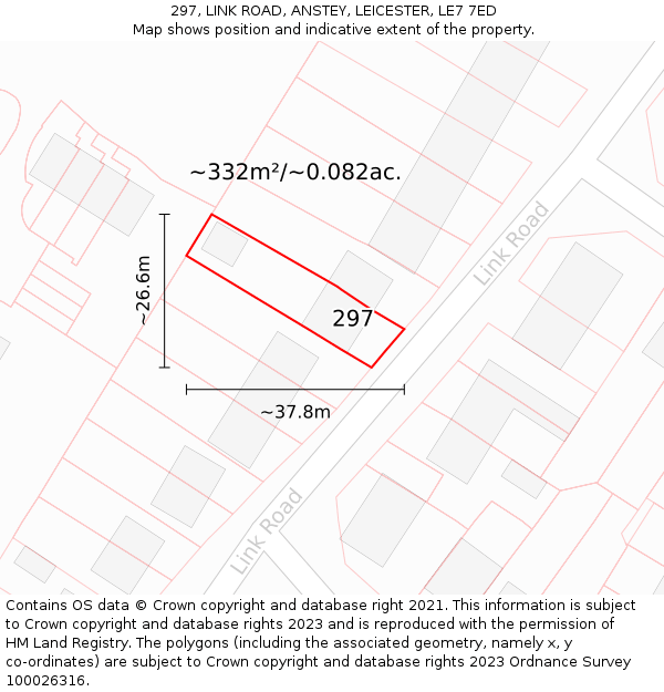 297, LINK ROAD, ANSTEY, LEICESTER, LE7 7ED: Plot and title map