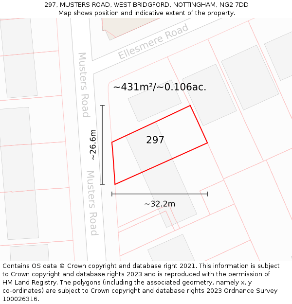 297, MUSTERS ROAD, WEST BRIDGFORD, NOTTINGHAM, NG2 7DD: Plot and title map