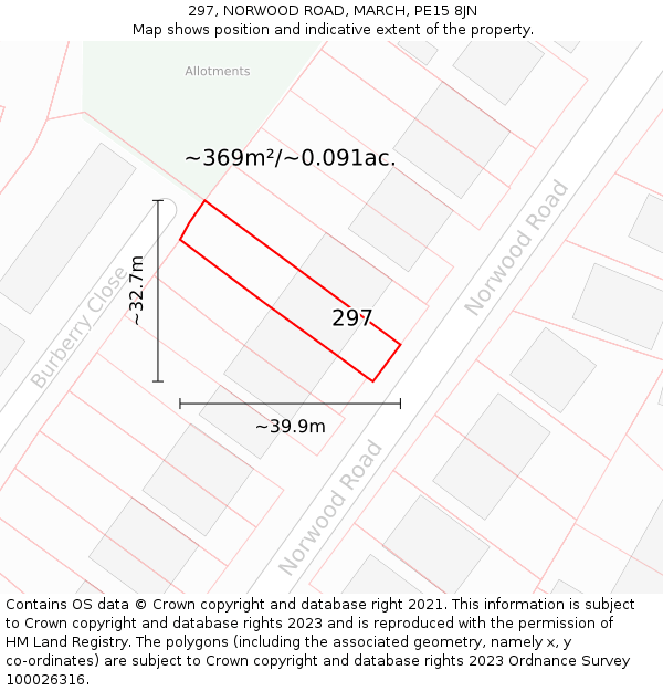 297, NORWOOD ROAD, MARCH, PE15 8JN: Plot and title map