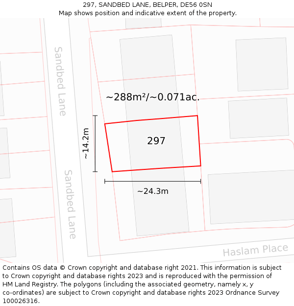 297, SANDBED LANE, BELPER, DE56 0SN: Plot and title map