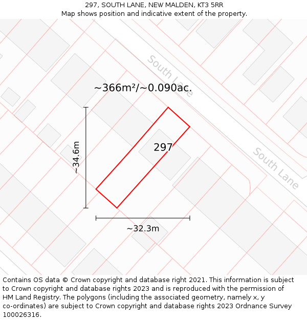 297, SOUTH LANE, NEW MALDEN, KT3 5RR: Plot and title map