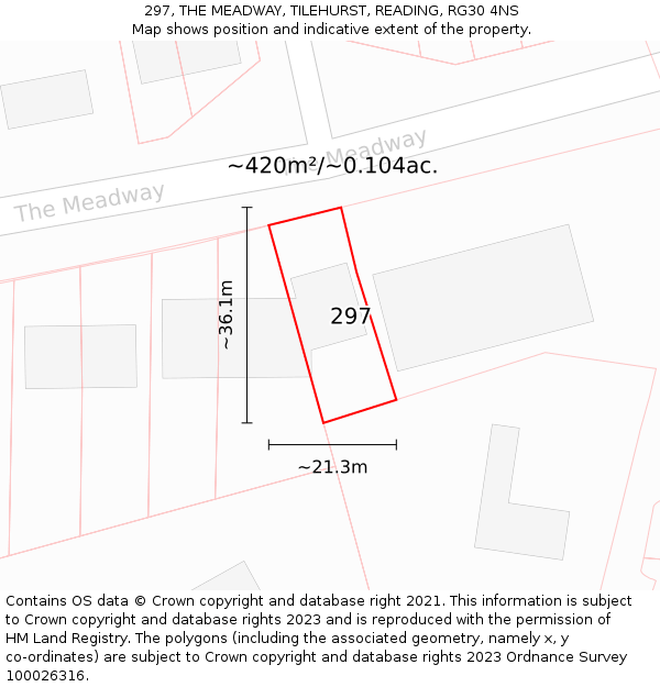 297, THE MEADWAY, TILEHURST, READING, RG30 4NS: Plot and title map