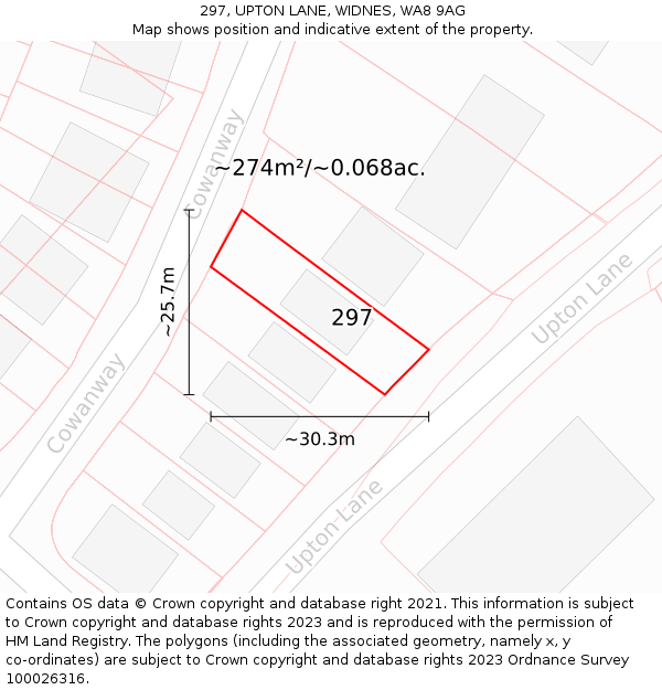 297, UPTON LANE, WIDNES, WA8 9AG: Plot and title map