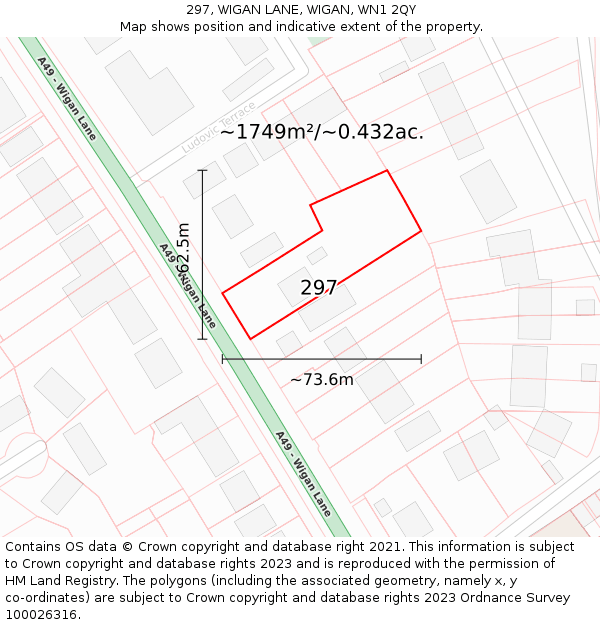 297, WIGAN LANE, WIGAN, WN1 2QY: Plot and title map