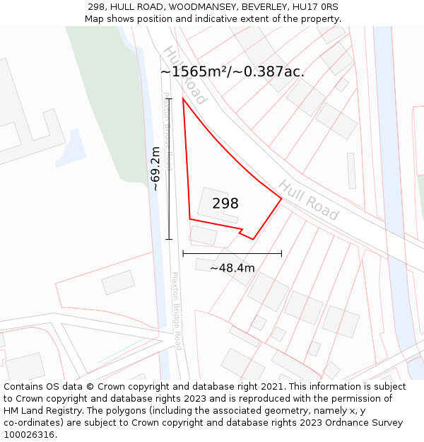 298, HULL ROAD, WOODMANSEY, BEVERLEY, HU17 0RS: Plot and title map