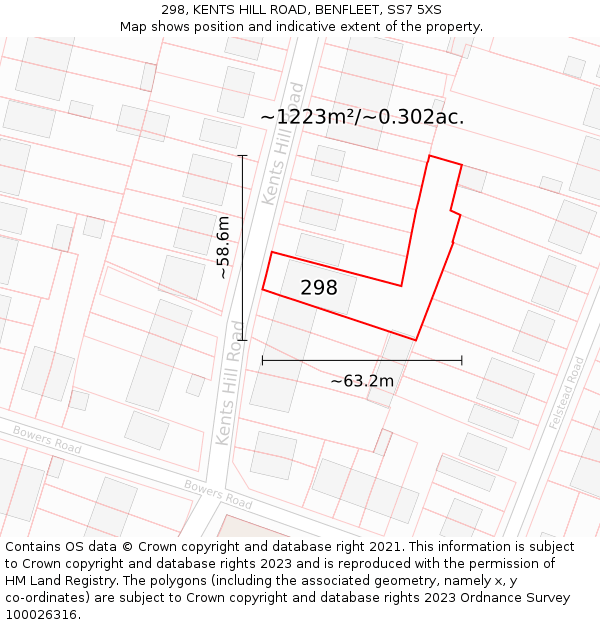298, KENTS HILL ROAD, BENFLEET, SS7 5XS: Plot and title map