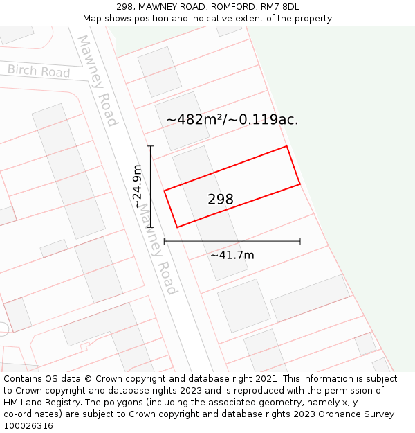 298, MAWNEY ROAD, ROMFORD, RM7 8DL: Plot and title map