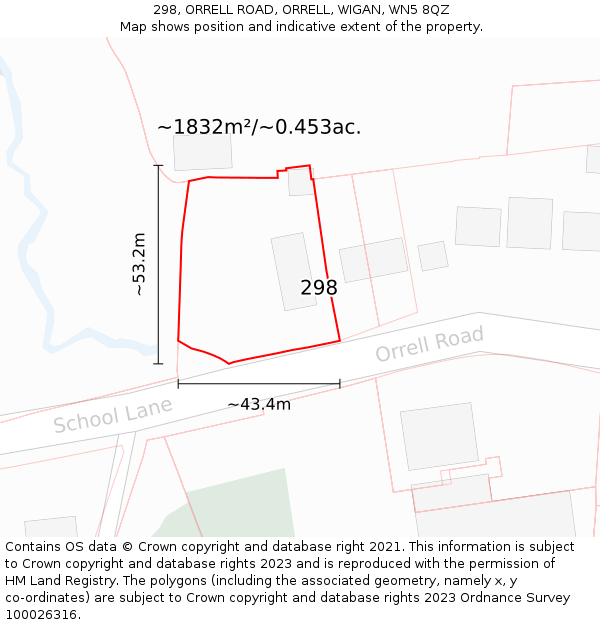 298, ORRELL ROAD, ORRELL, WIGAN, WN5 8QZ: Plot and title map