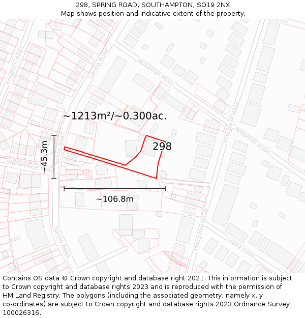 298, SPRING ROAD, SOUTHAMPTON, SO19 2NX: Plot and title map