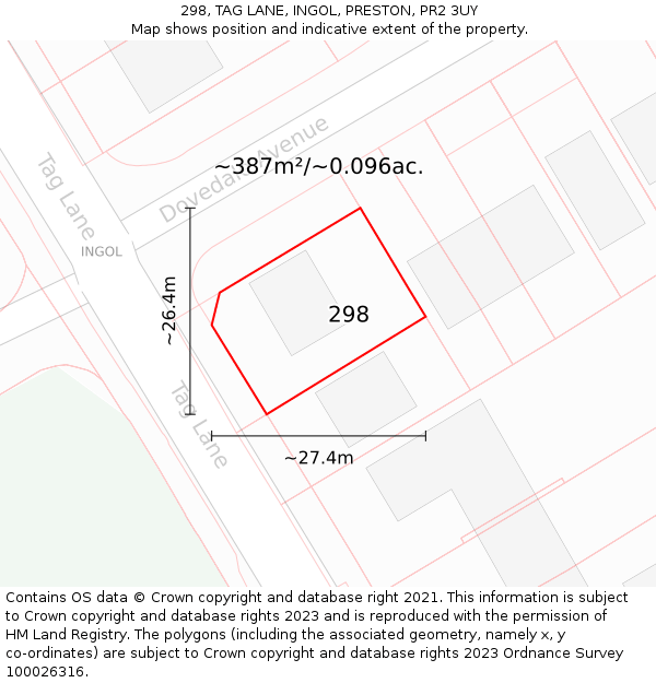 298, TAG LANE, INGOL, PRESTON, PR2 3UY: Plot and title map