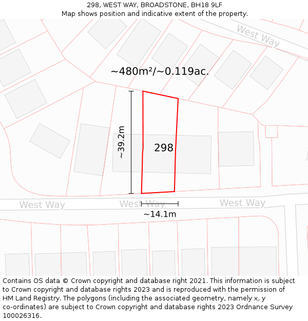 298, WEST WAY, BROADSTONE, BH18 9LF: Plot and title map