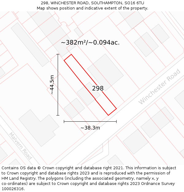 298, WINCHESTER ROAD, SOUTHAMPTON, SO16 6TU: Plot and title map