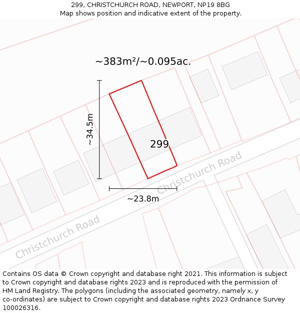 299, CHRISTCHURCH ROAD, NEWPORT, NP19 8BG: Plot and title map