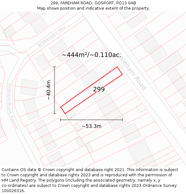 299, FAREHAM ROAD, GOSPORT, PO13 0AB: Plot and title map