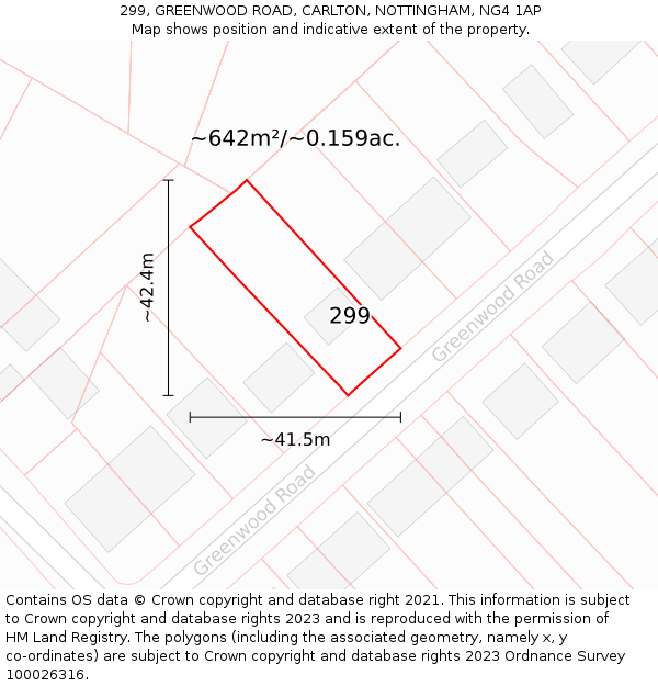 299, GREENWOOD ROAD, CARLTON, NOTTINGHAM, NG4 1AP: Plot and title map