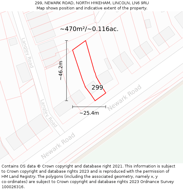 299, NEWARK ROAD, NORTH HYKEHAM, LINCOLN, LN6 9RU: Plot and title map