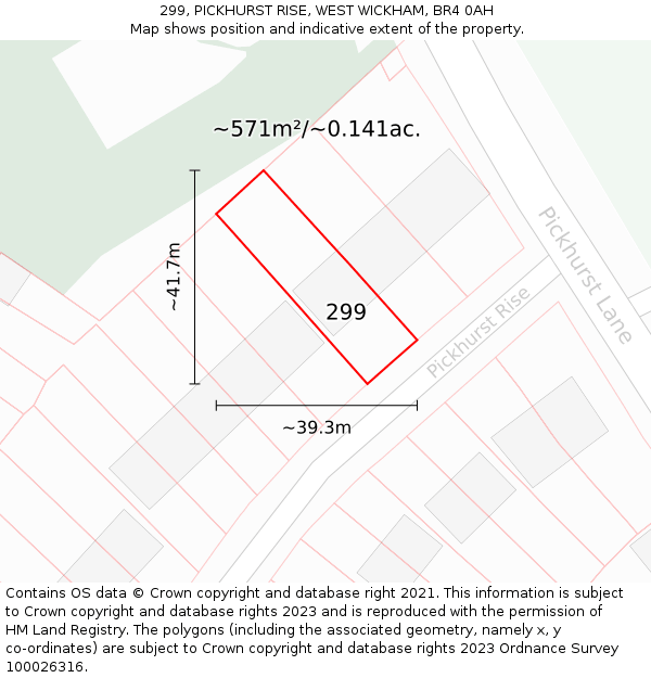 299, PICKHURST RISE, WEST WICKHAM, BR4 0AH: Plot and title map
