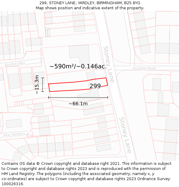 299, STONEY LANE, YARDLEY, BIRMINGHAM, B25 8YG: Plot and title map