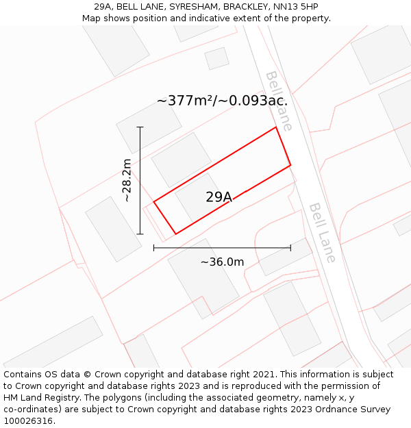 29A, BELL LANE, SYRESHAM, BRACKLEY, NN13 5HP: Plot and title map