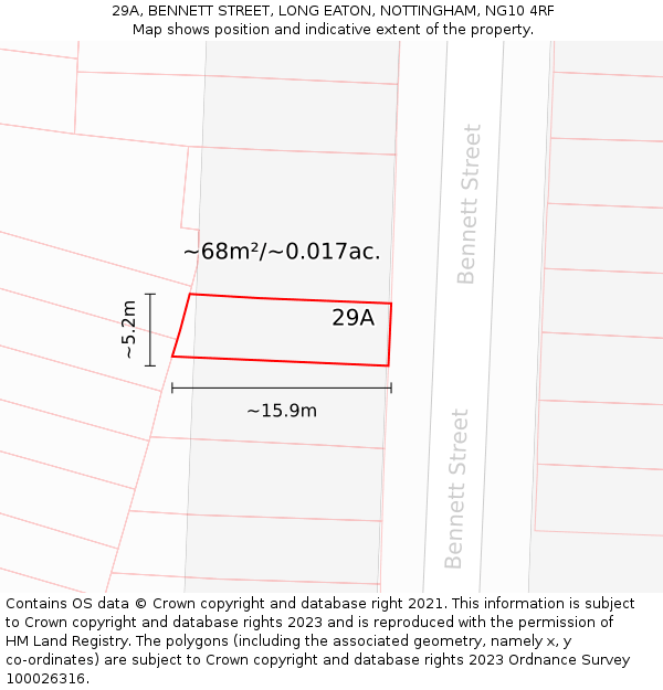 29A, BENNETT STREET, LONG EATON, NOTTINGHAM, NG10 4RF: Plot and title map