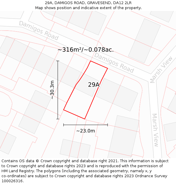 29A, DAMIGOS ROAD, GRAVESEND, DA12 2LR: Plot and title map