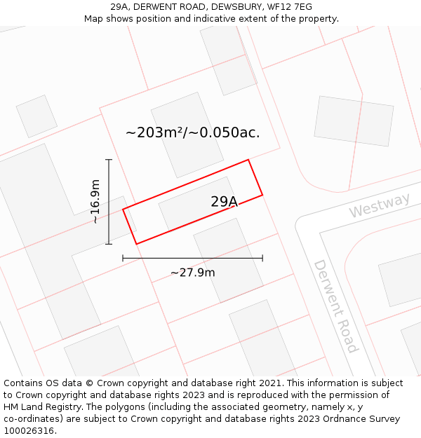29A, DERWENT ROAD, DEWSBURY, WF12 7EG: Plot and title map