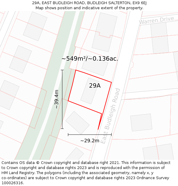 29A, EAST BUDLEIGH ROAD, BUDLEIGH SALTERTON, EX9 6EJ: Plot and title map