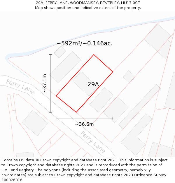 29A, FERRY LANE, WOODMANSEY, BEVERLEY, HU17 0SE: Plot and title map