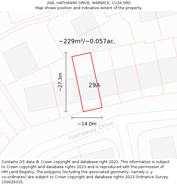 29A, HATHAWAY DRIVE, WARWICK, CV34 5RD: Plot and title map