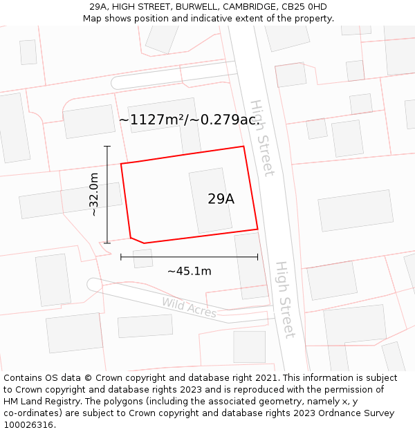 29A, HIGH STREET, BURWELL, CAMBRIDGE, CB25 0HD: Plot and title map