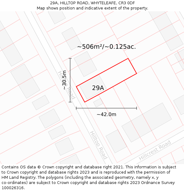 29A, HILLTOP ROAD, WHYTELEAFE, CR3 0DF: Plot and title map