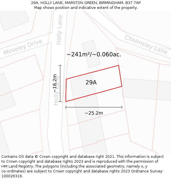 29A, HOLLY LANE, MARSTON GREEN, BIRMINGHAM, B37 7AP: Plot and title map