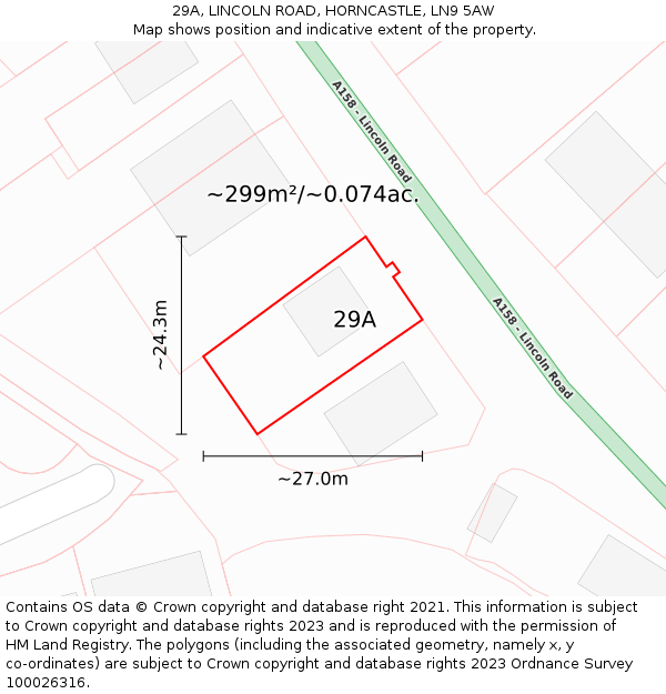 29A, LINCOLN ROAD, HORNCASTLE, LN9 5AW: Plot and title map