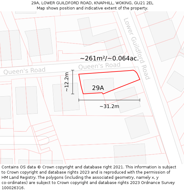 29A, LOWER GUILDFORD ROAD, KNAPHILL, WOKING, GU21 2EL: Plot and title map