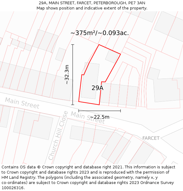 29A, MAIN STREET, FARCET, PETERBOROUGH, PE7 3AN: Plot and title map