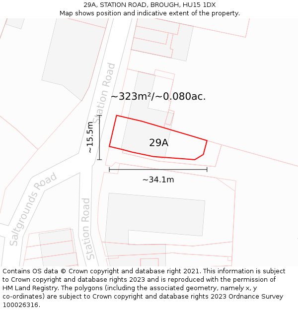 29A, STATION ROAD, BROUGH, HU15 1DX: Plot and title map