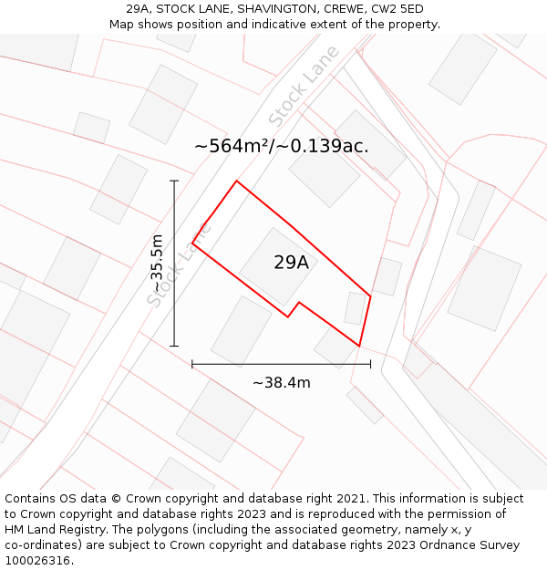 29A, STOCK LANE, SHAVINGTON, CREWE, CW2 5ED: Plot and title map