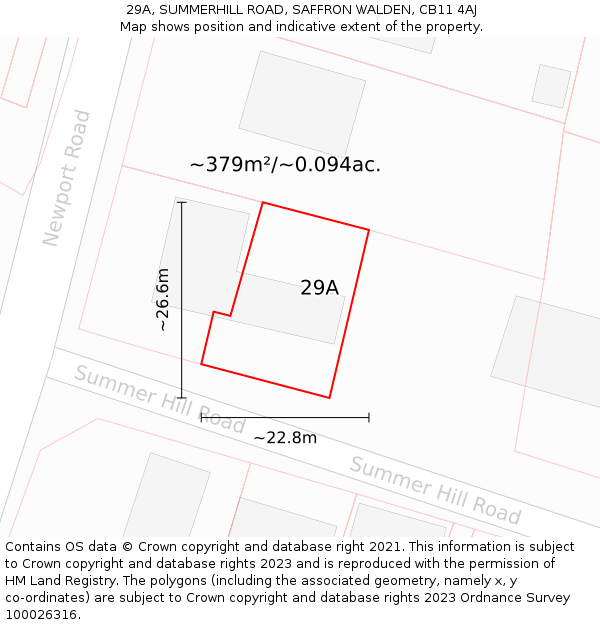29A, SUMMERHILL ROAD, SAFFRON WALDEN, CB11 4AJ: Plot and title map
