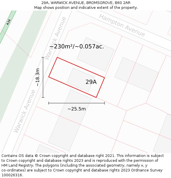 29A, WARWICK AVENUE, BROMSGROVE, B60 2AR: Plot and title map