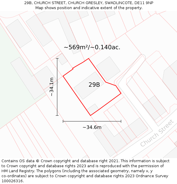 29B, CHURCH STREET, CHURCH GRESLEY, SWADLINCOTE, DE11 9NP: Plot and title map