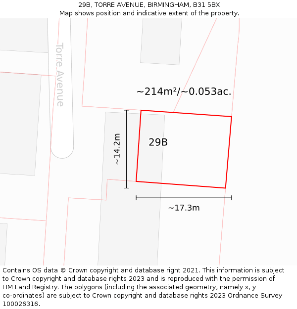 29B, TORRE AVENUE, BIRMINGHAM, B31 5BX: Plot and title map