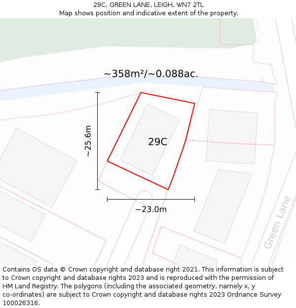 29C, GREEN LANE, LEIGH, WN7 2TL: Plot and title map