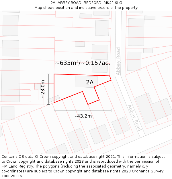 2A, ABBEY ROAD, BEDFORD, MK41 9LG: Plot and title map