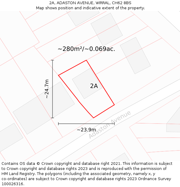 2A, ADASTON AVENUE, WIRRAL, CH62 8BS: Plot and title map