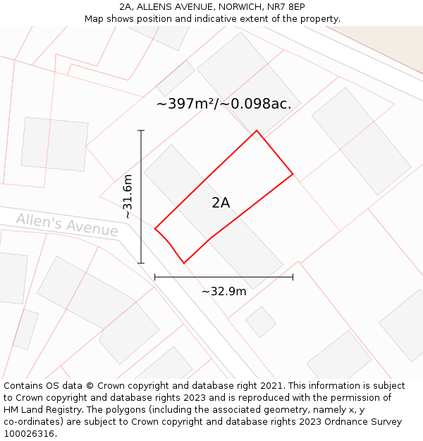 2A, ALLENS AVENUE, NORWICH, NR7 8EP: Plot and title map