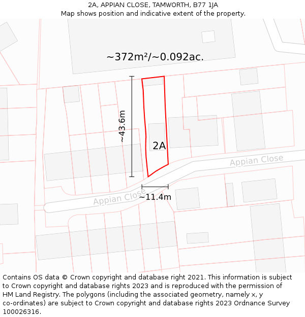 2A, APPIAN CLOSE, TAMWORTH, B77 1JA: Plot and title map